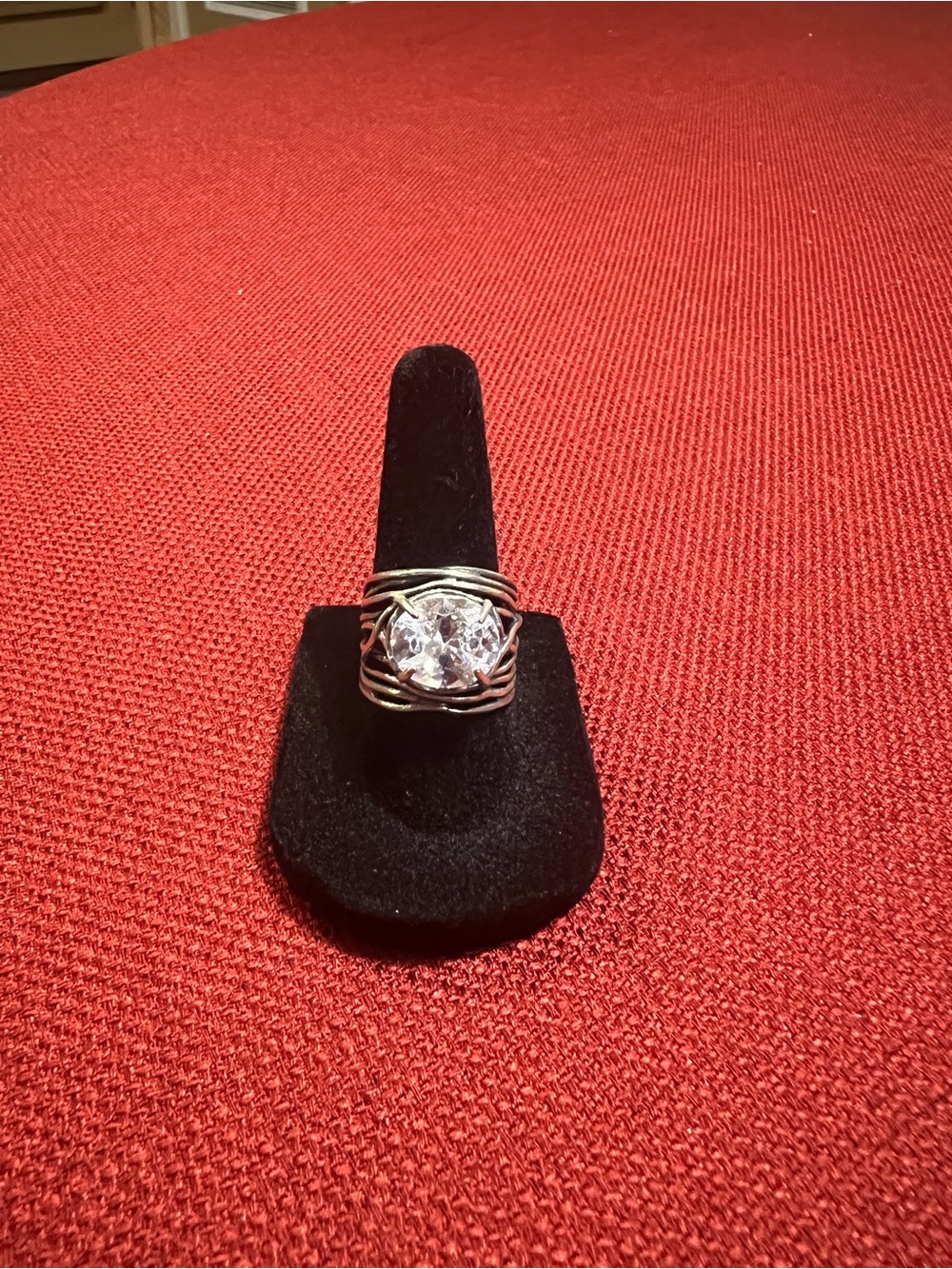 Sterling Silver Wire Wrapped Clear Stone Statement Ring Size 7